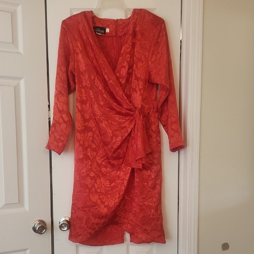 Elegant Red Floral Wrap Dress